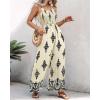 imageCHICME Womens Casual Loose Overalls Jumpsuits Floral One Piece Square Neck Shirred Pants with PocketsBapricot