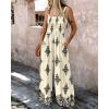 imageCHICME Womens Casual Loose Overalls Jumpsuits Floral One Piece Square Neck Shirred Pants with PocketsBapricot