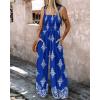 imageCHICME Womens Casual Loose Overalls Jumpsuits Floral One Piece Square Neck Shirred Pants with PocketsBlue