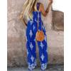 imageCHICME Womens Casual Loose Overalls Jumpsuits Floral One Piece Square Neck Shirred Pants with PocketsBlue