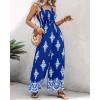 imageCHICME Womens Casual Loose Overalls Jumpsuits Floral One Piece Square Neck Shirred Pants with PocketsBlue