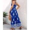 imageCHICME Womens Casual Loose Overalls Jumpsuits Floral One Piece Square Neck Shirred Pants with PocketsBlue