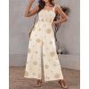 imageCHICME Womens Casual Loose Overalls Jumpsuits Floral One Piece Square Neck Shirred Pants with PocketsEmbroideryapricot