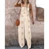 imageCHICME Womens Casual Loose Overalls Jumpsuits Floral One Piece Square Neck Shirred Pants with PocketsEmbroideryapricot