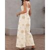 imageCHICME Womens Casual Loose Overalls Jumpsuits Floral One Piece Square Neck Shirred Pants with PocketsEmbroideryapricot