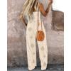 imageCHICME Womens Casual Loose Overalls Jumpsuits Floral One Piece Square Neck Shirred Pants with PocketsEmbroideryapricot