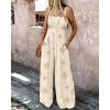 imageCHICME Womens Casual Loose Overalls Jumpsuits Floral One Piece Square Neck Shirred Pants with PocketsEmbroideryapricot