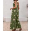 imageCHICME Womens Casual Loose Overalls Jumpsuits Floral One Piece Square Neck Shirred Pants with PocketsEmbroideryarmy Green