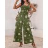 imageCHICME Womens Casual Loose Overalls Jumpsuits Floral One Piece Square Neck Shirred Pants with PocketsEmbroideryarmy Green
