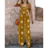 imageCHICME Womens Casual Loose Overalls Jumpsuits Floral One Piece Square Neck Shirred Pants with PocketsEmbroiderydark Yellow