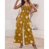 imageCHICME Womens Casual Loose Overalls Jumpsuits Floral One Piece Square Neck Shirred Pants with PocketsEmbroiderydark Yellow