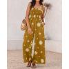 imageCHICME Womens Casual Loose Overalls Jumpsuits Floral One Piece Square Neck Shirred Pants with PocketsEmbroiderydark Yellow