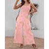 imageCHICME Womens Casual Loose Overalls Jumpsuits Floral One Piece Square Neck Shirred Pants with PocketsEmbroiderypink