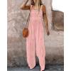 imageCHICME Womens Casual Loose Overalls Jumpsuits Floral One Piece Square Neck Shirred Pants with PocketsEmbroiderypink