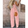 imageCHICME Womens Casual Loose Overalls Jumpsuits Floral One Piece Square Neck Shirred Pants with PocketsEmbroiderypink