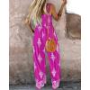 imageCHICME Womens Casual Loose Overalls Jumpsuits Floral One Piece Square Neck Shirred Pants with PocketsHot Pink