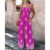 imageCHICME Womens Casual Loose Overalls Jumpsuits Floral One Piece Square Neck Shirred Pants with PocketsHot Pink