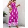 imageCHICME Womens Casual Loose Overalls Jumpsuits Floral One Piece Square Neck Shirred Pants with PocketsHot Pink