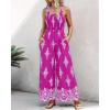 imageCHICME Womens Casual Loose Overalls Jumpsuits Floral One Piece Square Neck Shirred Pants with PocketsHot Pink