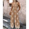 imageCHICME Womens Casual Loose Overalls Jumpsuits Floral One Piece Square Neck Shirred Pants with PocketsKhaki