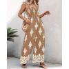 imageCHICME Womens Casual Loose Overalls Jumpsuits Floral One Piece Square Neck Shirred Pants with PocketsKhaki