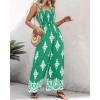 imageCHICME Womens Casual Loose Overalls Jumpsuits Floral One Piece Square Neck Shirred Pants with PocketsLight Green