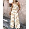 imageCHICME Womens Casual Loose Overalls Jumpsuits Floral One Piece Square Neck Shirred Pants with PocketsWhite