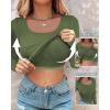 imageCHICME Womens Fall Long Sleeve Square Neck 2025 T Shirts with Builtin Shelf Bra Ribbed Knit Slim Fit Casual Basic TopsArmy Green
