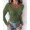 imageCHICME Womens Fall Long Sleeve Square Neck 2025 T Shirts with Builtin Shelf Bra Ribbed Knit Slim Fit Casual Basic TopsArmy Green