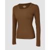 imageCHICME Womens Fall Long Sleeve Square Neck 2025 T Shirts with Builtin Shelf Bra Ribbed Knit Slim Fit Casual Basic TopsCoffee