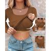 imageCHICME Womens Fall Long Sleeve Square Neck 2025 T Shirts with Builtin Shelf Bra Ribbed Knit Slim Fit Casual Basic TopsCoffee