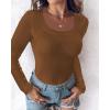 imageCHICME Womens Fall Long Sleeve Square Neck 2025 T Shirts with Builtin Shelf Bra Ribbed Knit Slim Fit Casual Basic TopsCoffee