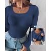 imageCHICME Womens Fall Long Sleeve Square Neck 2025 T Shirts with Builtin Shelf Bra Ribbed Knit Slim Fit Casual Basic TopsPurplish Blue