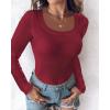 imageCHICME Womens Fall Long Sleeve Square Neck 2025 T Shirts with Builtin Shelf Bra Ribbed Knit Slim Fit Casual Basic TopsRed