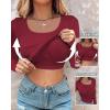 imageCHICME Womens Fall Long Sleeve Square Neck 2025 T Shirts with Builtin Shelf Bra Ribbed Knit Slim Fit Casual Basic TopsRed