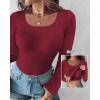 imageCHICME Womens Fall Long Sleeve Square Neck 2025 T Shirts with Builtin Shelf Bra Ribbed Knit Slim Fit Casual Basic TopsRed