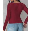 imageCHICME Womens Fall Long Sleeve Square Neck 2025 T Shirts with Builtin Shelf Bra Ribbed Knit Slim Fit Casual Basic TopsRed