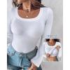 imageCHICME Womens Fall Long Sleeve Square Neck 2025 T Shirts with Builtin Shelf Bra Ribbed Knit Slim Fit Casual Basic TopsWhite