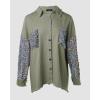imageCHICME Womens Jacket 2025 Sequin Patchwork Long Sleeve Jacket Top Button Front Oversized Denim ShacketA Khaki