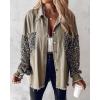 imageCHICME Womens Jacket 2025 Sequin Patchwork Long Sleeve Jacket Top Button Front Oversized Denim ShacketA Khaki