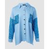 imageCHICME Womens Jacket 2025 Sequin Patchwork Long Sleeve Jacket Top Button Front Oversized Denim ShacketBlue