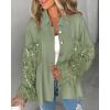 imageCHICME Womens Jacket 2025 Sequin Patchwork Long Sleeve Jacket Top Button Front Oversized Denim ShacketCarmy Green