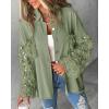 imageCHICME Womens Jacket 2025 Sequin Patchwork Long Sleeve Jacket Top Button Front Oversized Denim ShacketCarmy Green