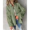 imageCHICME Womens Jacket 2025 Sequin Patchwork Long Sleeve Jacket Top Button Front Oversized Denim ShacketCarmy Green