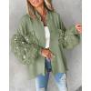 imageCHICME Womens Jacket 2025 Sequin Patchwork Long Sleeve Jacket Top Button Front Oversized Denim ShacketCarmy Green