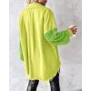 imageCHICME Womens Jacket 2025 Sequin Patchwork Long Sleeve Jacket Top Button Front Oversized Denim ShacketGreen