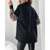 imageCHICME Womens Jacket 2025 Sequin Patchwork Long Sleeve Jacket Top Button Front Oversized Denim ShacketLeopard