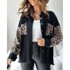 imageCHICME Womens Jacket 2025 Sequin Patchwork Long Sleeve Jacket Top Button Front Oversized Denim ShacketLeopard