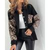 imageCHICME Womens Jacket 2025 Sequin Patchwork Long Sleeve Jacket Top Button Front Oversized Denim ShacketLeopard