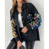 imageCHICME Womens Jacket 2025 Sequin Patchwork Long Sleeve Jacket Top Button Front Oversized Denim ShacketOrange